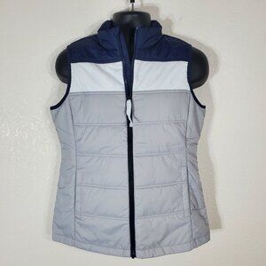 Cbuk By Cutter & Buck Womens Puffer Vest Medium Navy Blue & Gray Colorblock